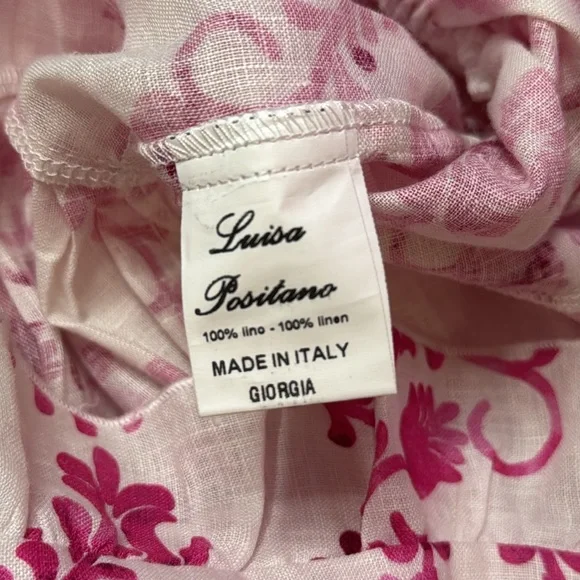 Luisa Positano Giorgio Mini Dress White & Pink Linen Amalfi Coast Italy Inspired - Picture 12 of 16